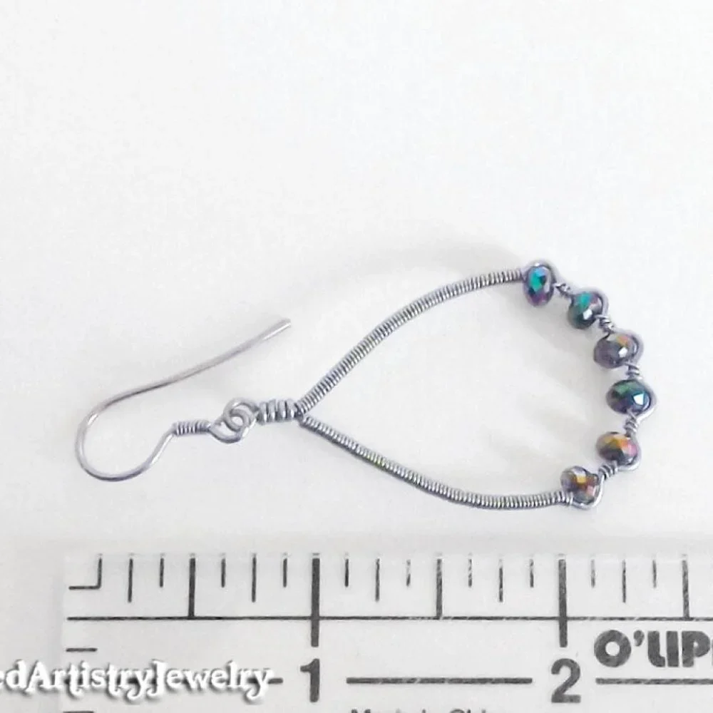 Rainbow Crystals Wire Wrapped ZigZag Teardrop Hoop Earrings - Picture 5 of 5